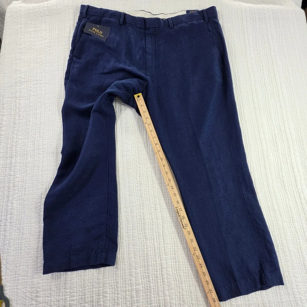 Polo Ralph Lauren Mens NWT Navy Blue Linen Cotton Straight Fit Pants 42/30 Chino